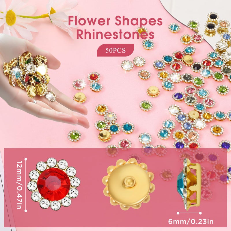 Jyukan 50Pcs Rhinestone Buttons Embellishments Sew On Crystal Rhinestones Flatback Beads Buttons with Diamond,White - Image 2